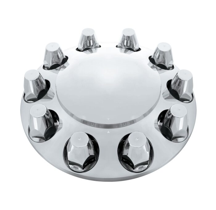 Round Front Axle Cover w/ (10) 33mm Screw-On Lug Nut Covers