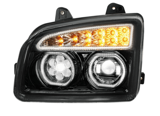 Kenworth T880 LED Headlight w/ Sequential Turn Signal – Black Driver Side