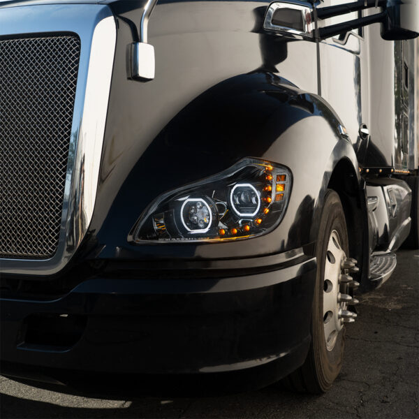 Kenworth T680 2013–2021 LED Headlight w/ Sequential Turn Signal – Black Driver Side - Image 2