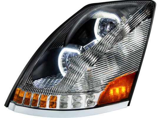 Volvo VN/VNL 2003–2017 LED Headlight w/ Halo & Sequential Turn Signal – Chrome Passenger Side