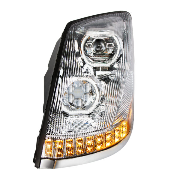 Volvo VN/VNL 2003–2017 LED Headlight w/ Halo & Sequential Turn Signal – Chrome Driver Side - Image 3