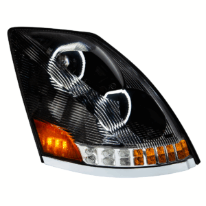 Volvo VN/VNL 2003–2017 LED Headlight w/ Halo & Sequential Turn Signal – Black Passenger Side