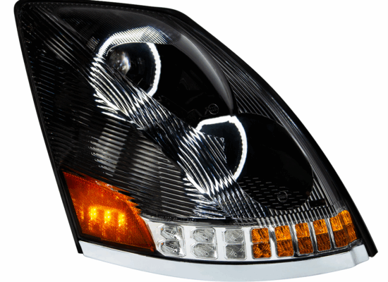 Volvo VN/VNL 2003–2017 LED Headlight w/ Halo & Sequential Turn Signal – Black Driver Side