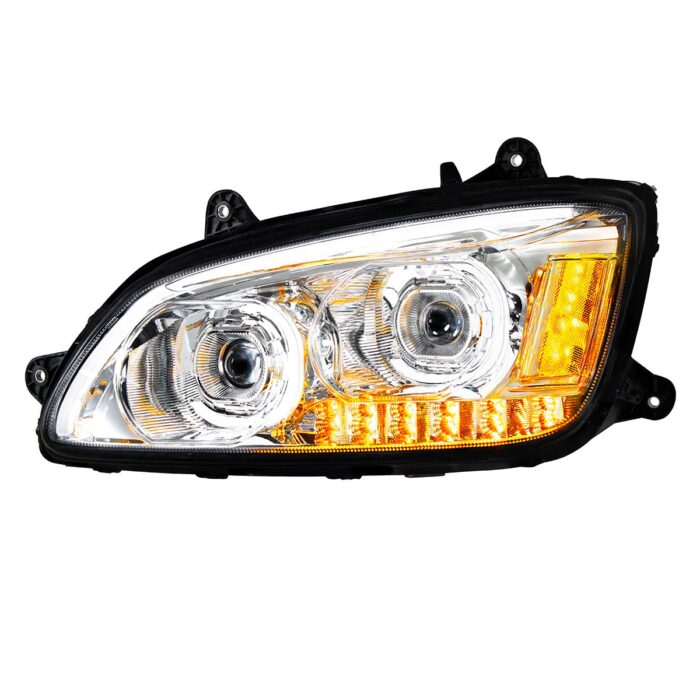 LED Headlight w/ Turn Signal & Light Bar Fits Kenworth T660 (2007–2017) Chrome – Passanger
