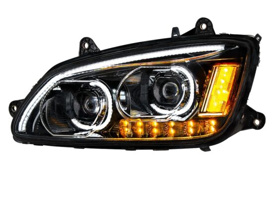 LED Headlight w/ Turn Signal & Light Bar Fits Kenworth T660 (2007–2017) Black- Driver