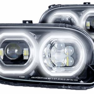 Peterbilt 388 389 Black LED Headlights with Halo Rings Driver