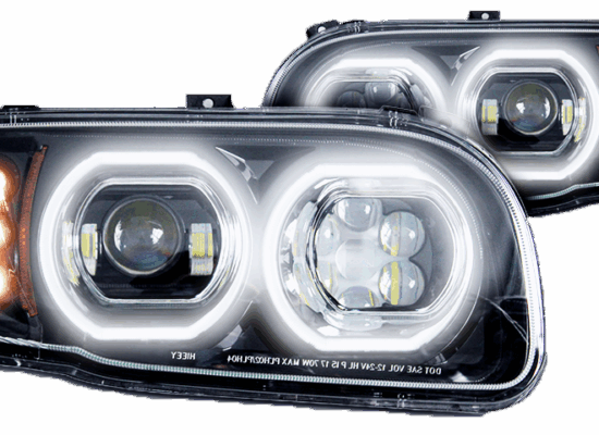Peterbilt 388 389 Black LED Headlights with Halo Rings