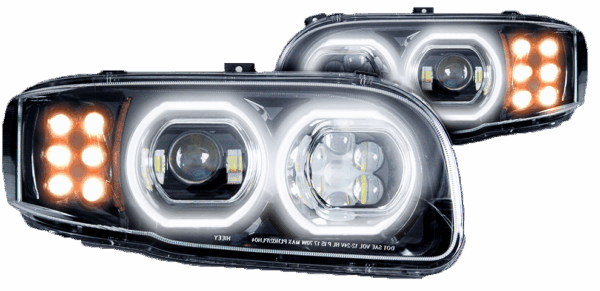 Peterbilt 388 389 Black LED Headlights with Halo Rings Driver