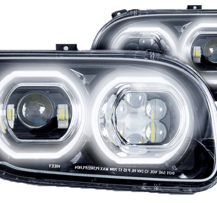 Peterbilt 388 389 Black LED Headlights with Halo Rings Driver