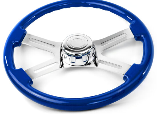 18” Chrome Spoke Blue Wood Steering Wheel