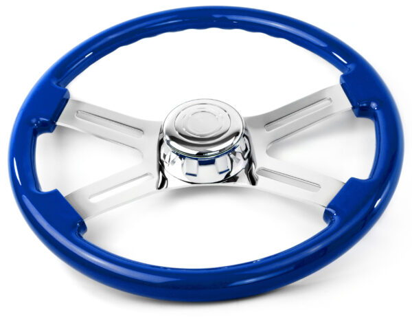 18” Chrome Spoke Blue Wood Steering Wheel