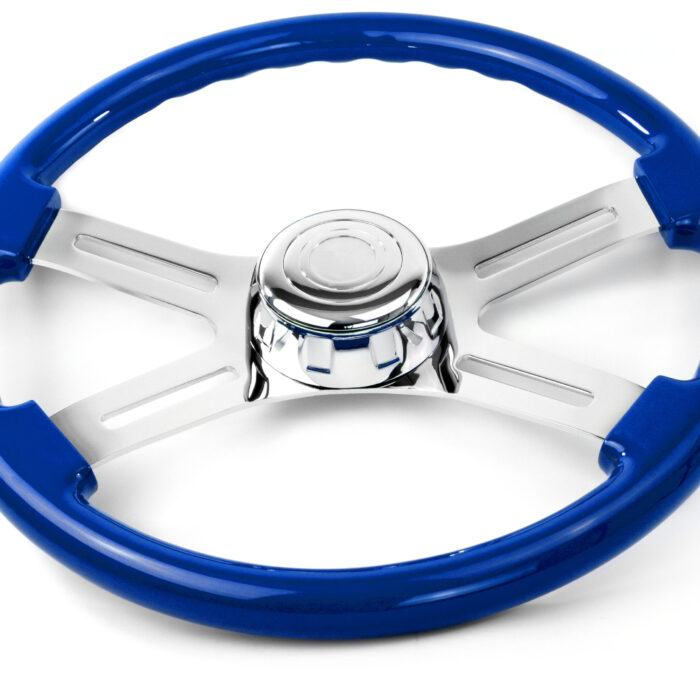 18” Chrome Spoke Blue Wood Steering Wheel