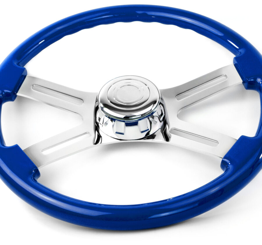 18” Chrome Spoke Blue Wood Steering Wheel