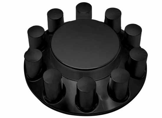 Flat Front Axle Cover w/ (10) 33mm Screw-On Lug Nut Covers – Matte Black