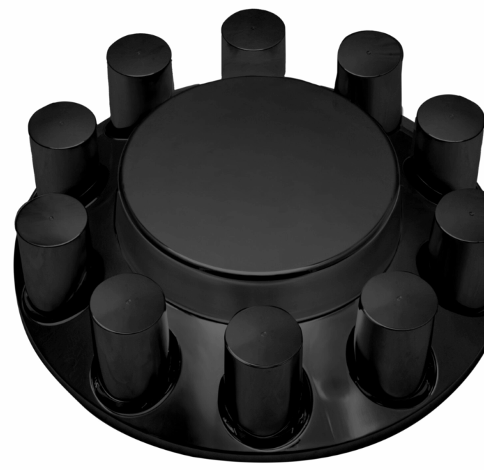 Flat Front Axle Cover w/ (10) 33mm Screw-On Lug Nut Covers – Matte Black