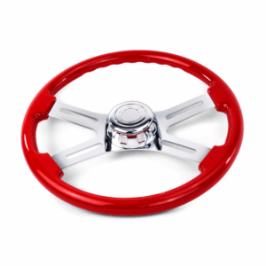 18″ Red Wood Steering Wheel with 4 Chrome Spokes