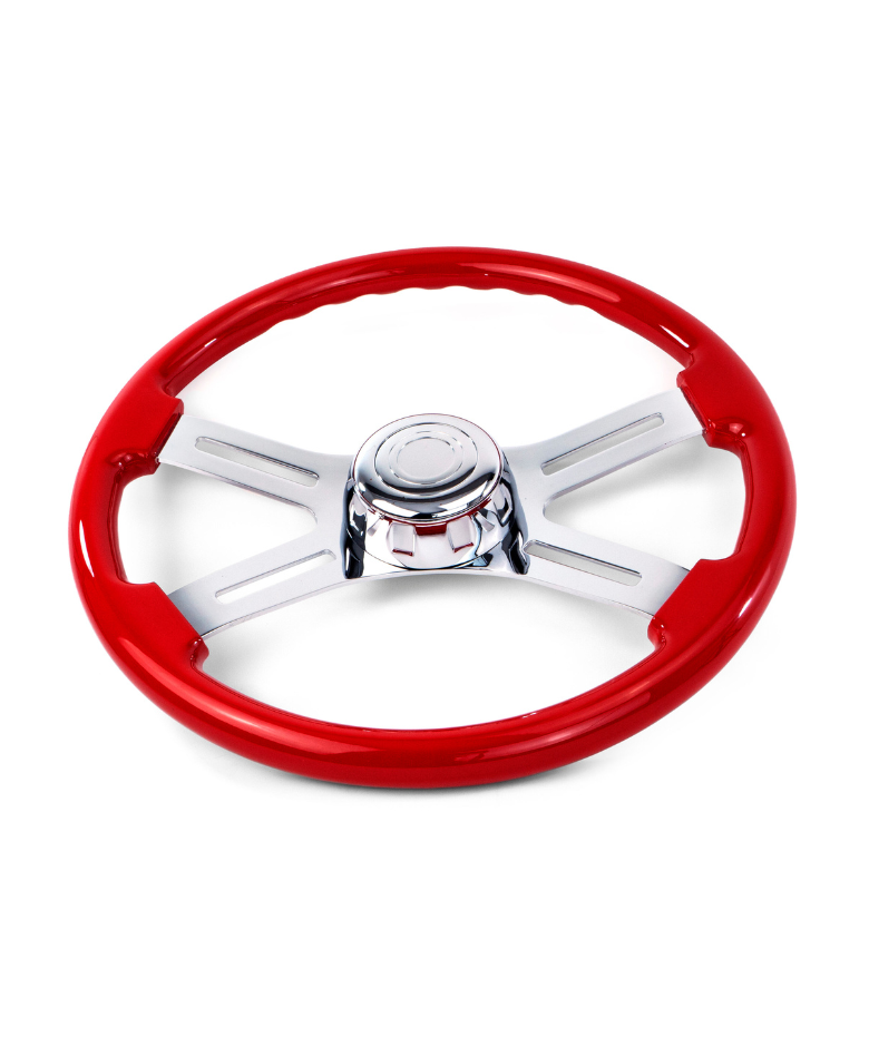 18″ Red Wood Steering Wheel with 4 Chrome Spokes