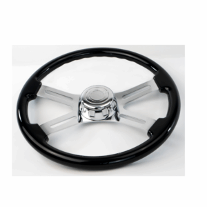 18″ Black Wood Steering Wheel with 4 Chrome Spokes