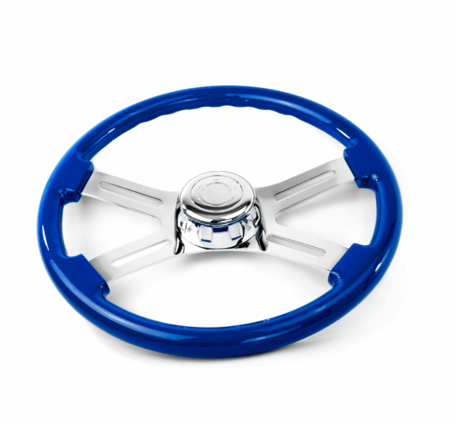 18” Chrome Spoke Blue Wood Steering Wheel