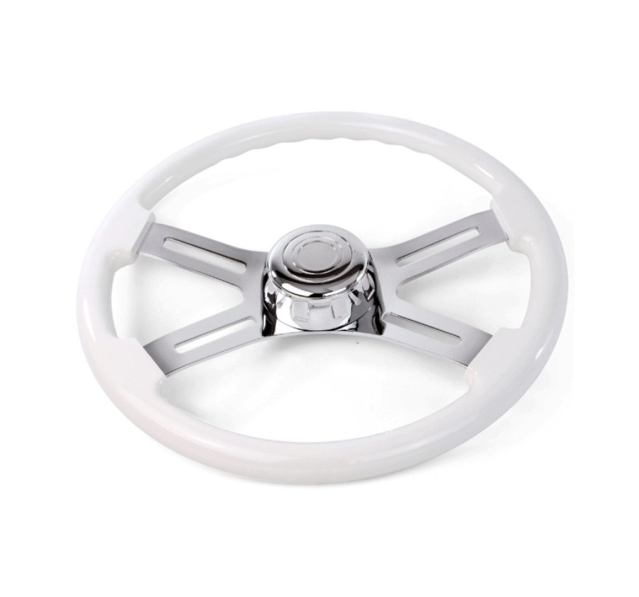 18″ White Wood Steering Wheel with 4 Chrome Spokes