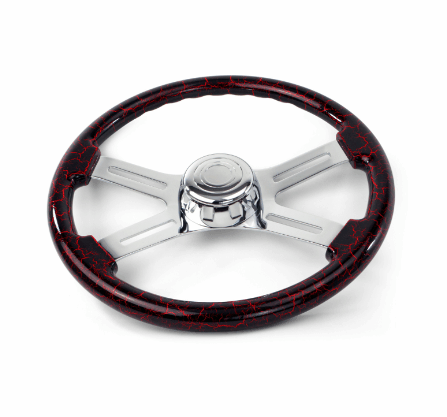 18″ Red Lightning Design Wood Steering Wheel