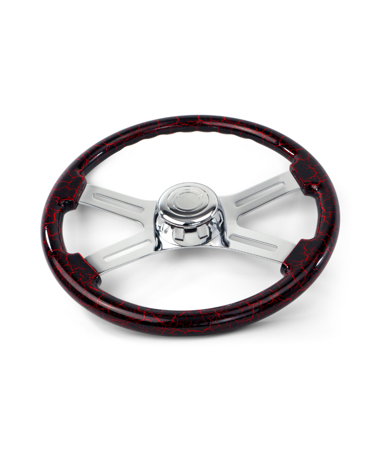18″ Red Lightning Design Wood Steering Wheel