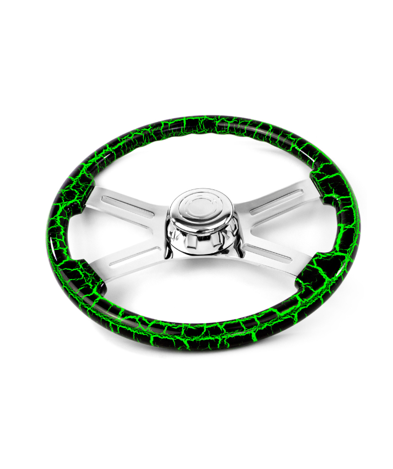 18″ Green Lightning Design Wood Steering Wheel