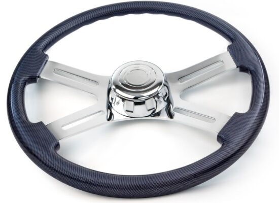 18” Carbon Fiber Wood Steering Wheel w/ 4 Chrome Spokes