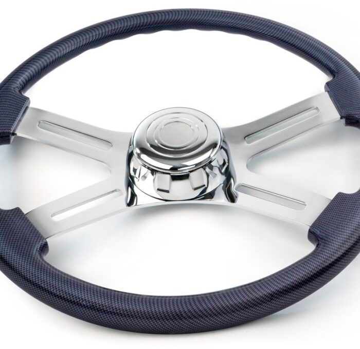 18” Carbon Fiber Wood Steering Wheel w/ 4 Chrome Spokes