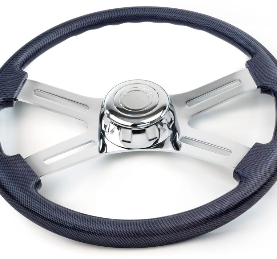 18” Carbon Fiber Wood Steering Wheel w/ 4 Chrome Spokes