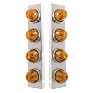SS Front Air Cleaner Bracket w/ 8X Amber Glass Watermelon Lights for Peterbilt