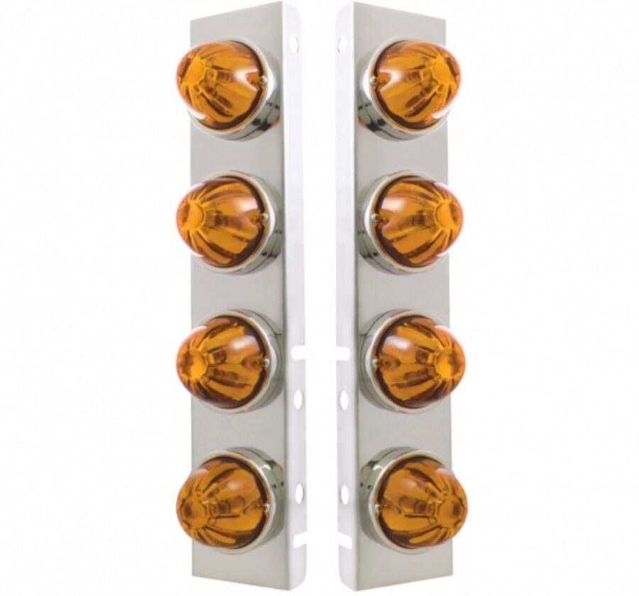 SS Front Air Cleaner Bracket w/ 8X Amber Glass Watermelon Lights for Peterbilt